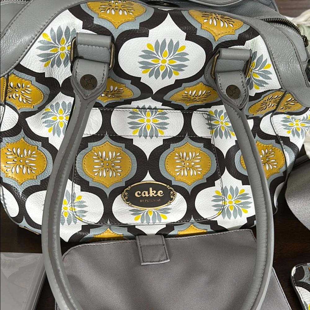 The Chic Petunia Gray and Yellow Baby Bag with Floral Geometric Design